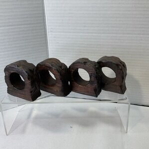 Ironwood Rough Hand Carved Napkin Rings From Spain 4pcs